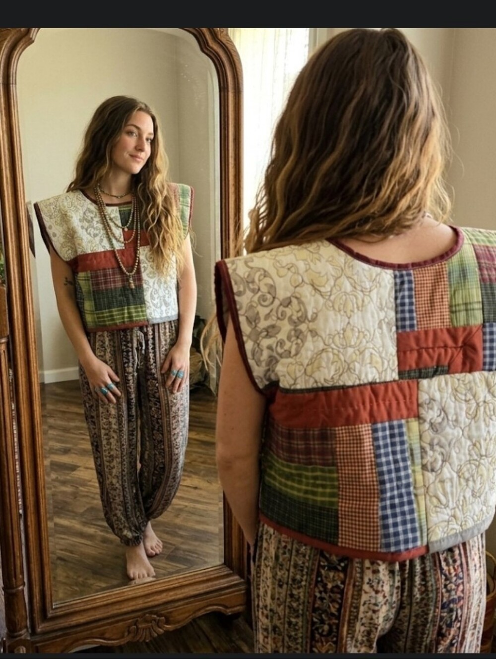 Upcycled Quilted Cropped Boxy TOP S Handmade Dont Throw It Out